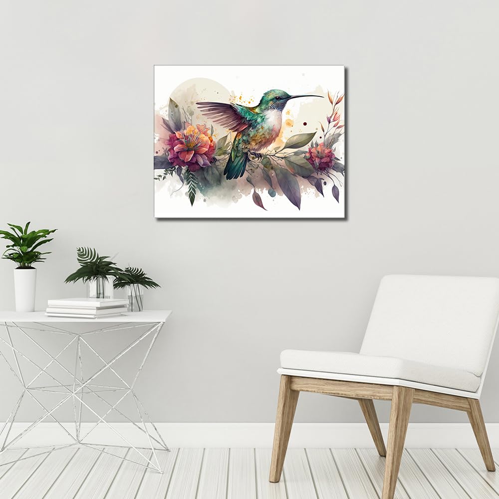 TUMOVO Abstract Paint by Number Kit - Colorful Hummingbird with Flowers - Easy Adult Art Craft - 16"x20" (Frameless) TUMOVO