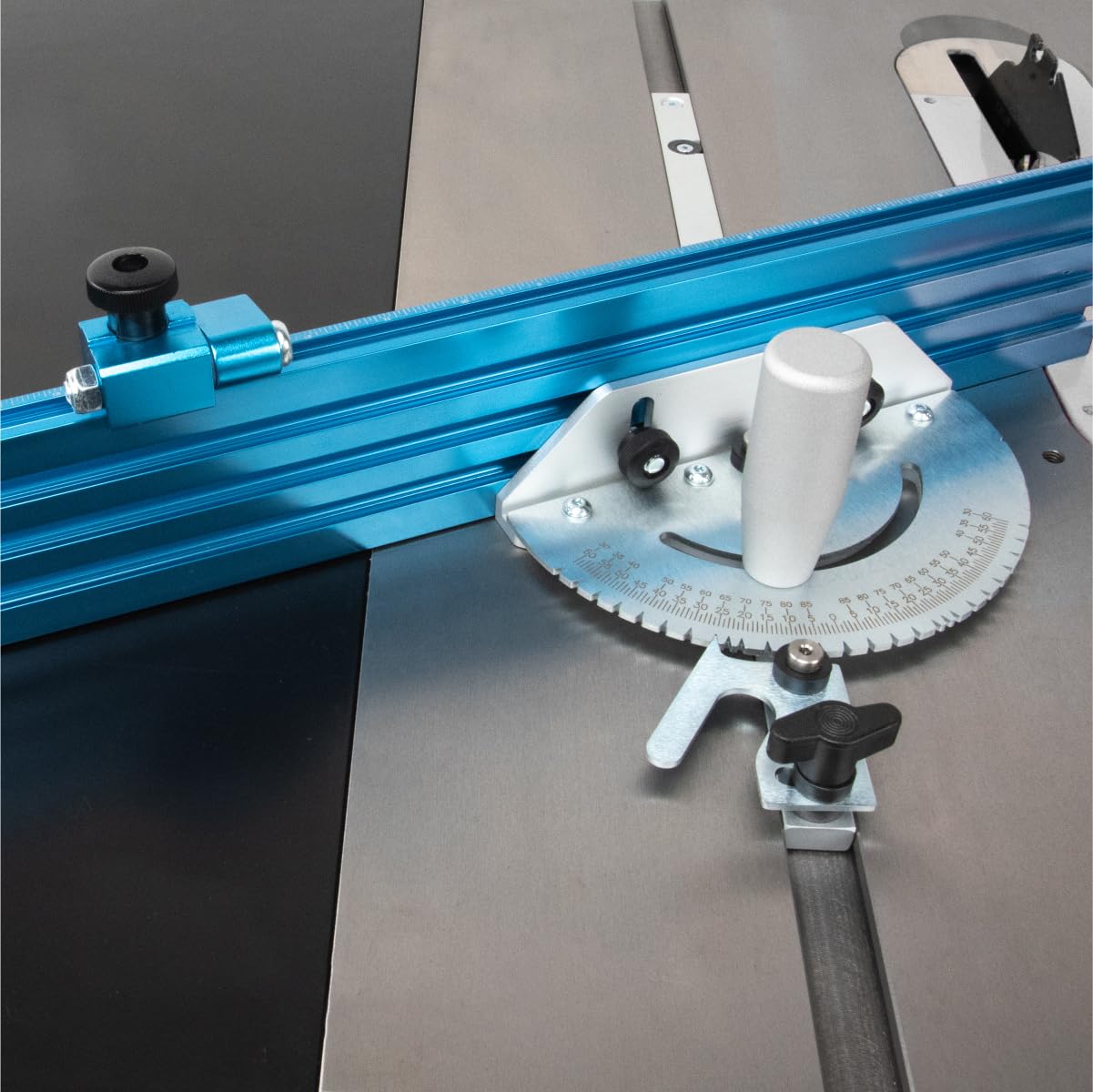 POWERTEC Precision Table Saw Miter Gauge System w/ 27 Angle Stops and 3/4" x 3/8" T-Slotted Miter Bar w/Removable T-Slot Plate, Includes 24" x 3" Multi T–Track Fence w/Scale, T-track Flip Stop, 71391V POWERTEC