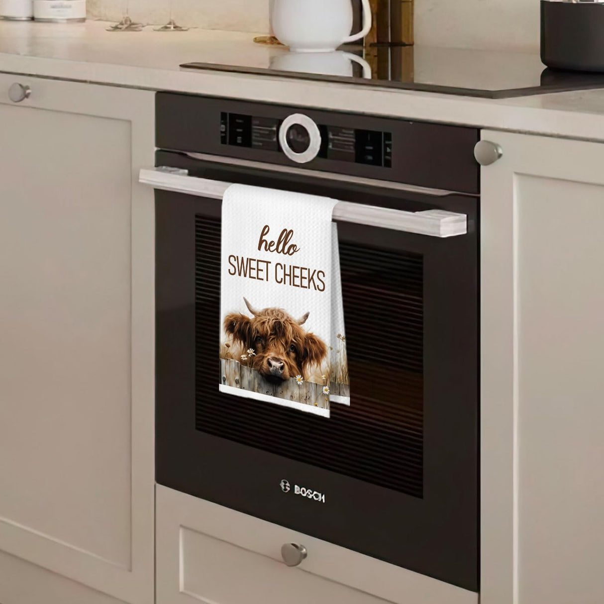 BlissfulAbon Hello Sweet Cheeks Highland Cow Bathroom Hand Towels 16x24 Inch, Farmhouse Highland Cow Kitchen Dish Towels Drying Cloth, Farmhouse Bathroom Kitchen Decor BlissfulAbon