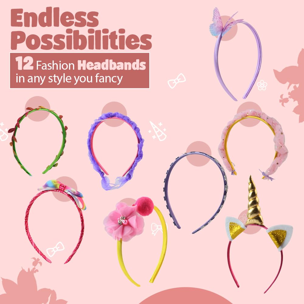 Headband Making Kit - Crafts for Girls Ages 6-8, Includes 12 Headbands, DIY Hair Accessories for Kids Parties Sixth Space