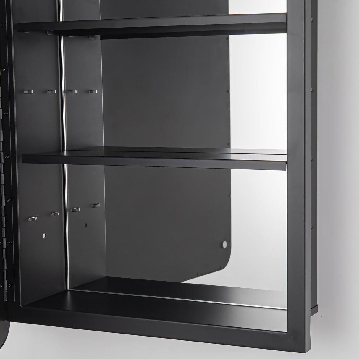 YOOSHINE Black Bathroom Medicine Cabinet with Mirror 17 x 27 Metal Frame Recessed Or Wall Mounted Single Door Storage Medicine Cabinets with Adjustable Shelves Rounded Corner Beveled Mirrors YOOSHINE