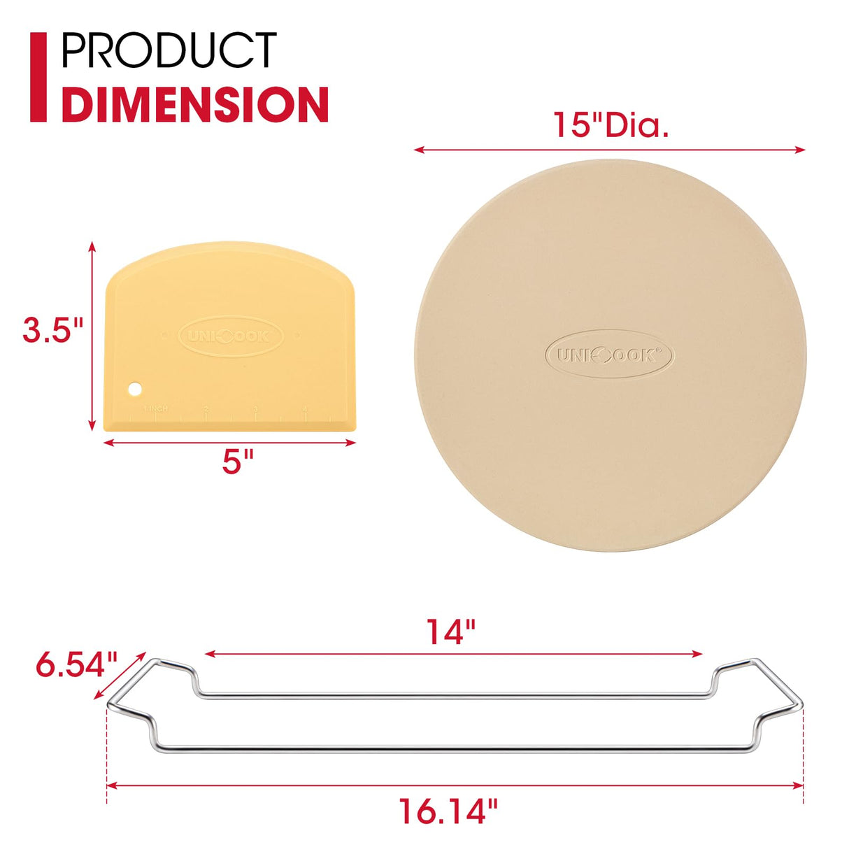 Unicook 15 Inch Round Pizza Stone for Oven and Grill, Oven Baking Stone for Bread, Cordierite Pizza Pan for Baking Crispy Pizzas, Bread and Cookies, Includes Carry Rack and Pizza Dough Scraper Unicook