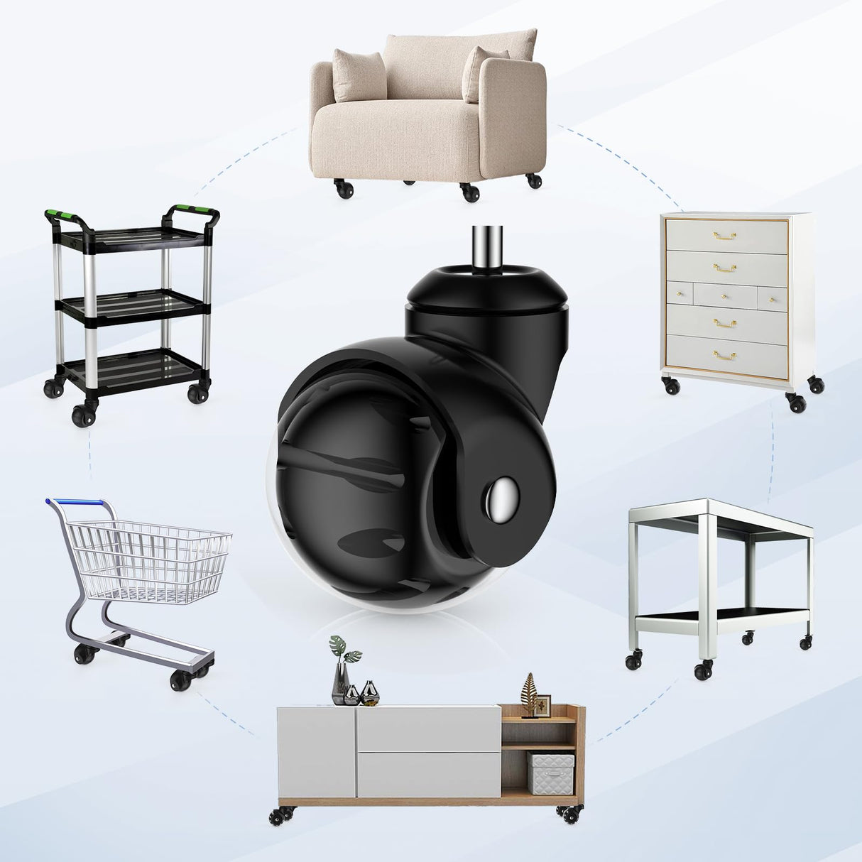 2 inch Ball Caster Wheels,Casters Set of 4 Ball Bearing Steel Stem,Casters for Furniture Legs Using for Hardwood Floor,Ball Casters for Cabinet,Workbench,Cart(Casters Set of 4 Heavy Duty Apllamo