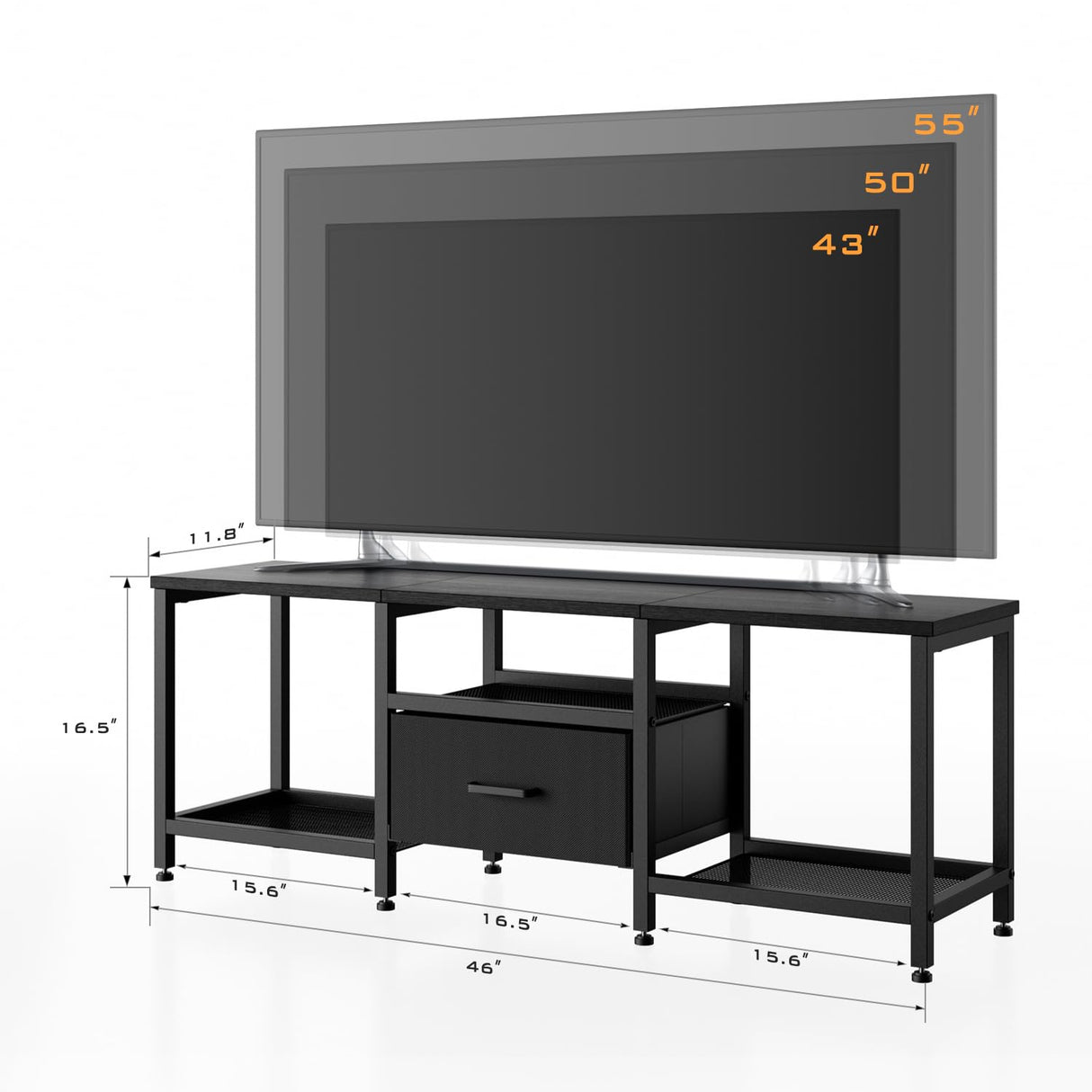 Ginzeca Stylish Television Stand with Fabric Storage Drawer for TV up to 55 Inches,Extra Strong Load Bearing,TV Media Console Table with Open Storage Shelves for Living Room, Bedroom,Home Office Ginzeca