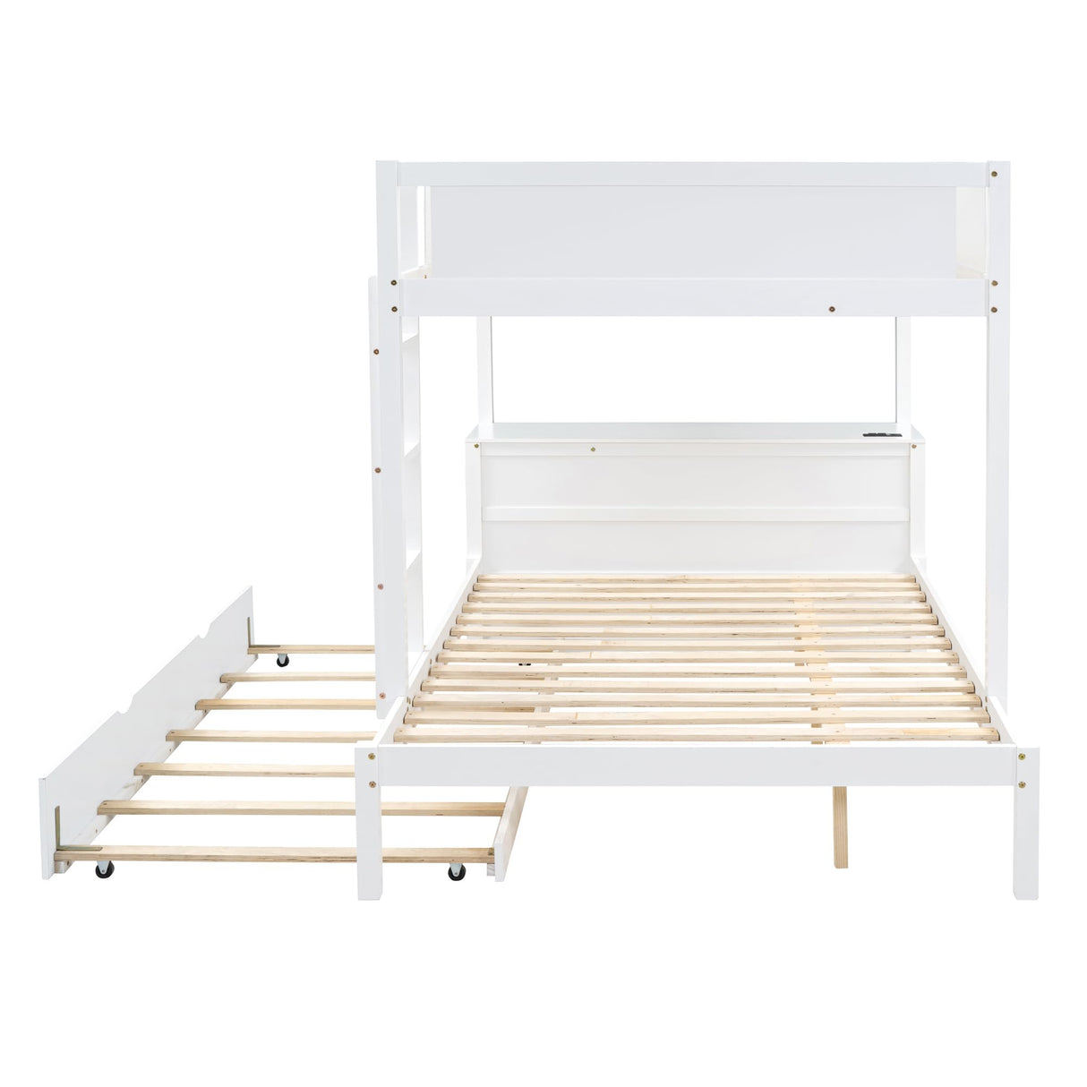 Harper & Bright Designs Full Over Full Bunk Bed Twin Size Trundle, Wood Full Bunk Bed with USB Ports, Storage and Desk, White Harper & Bright Designs