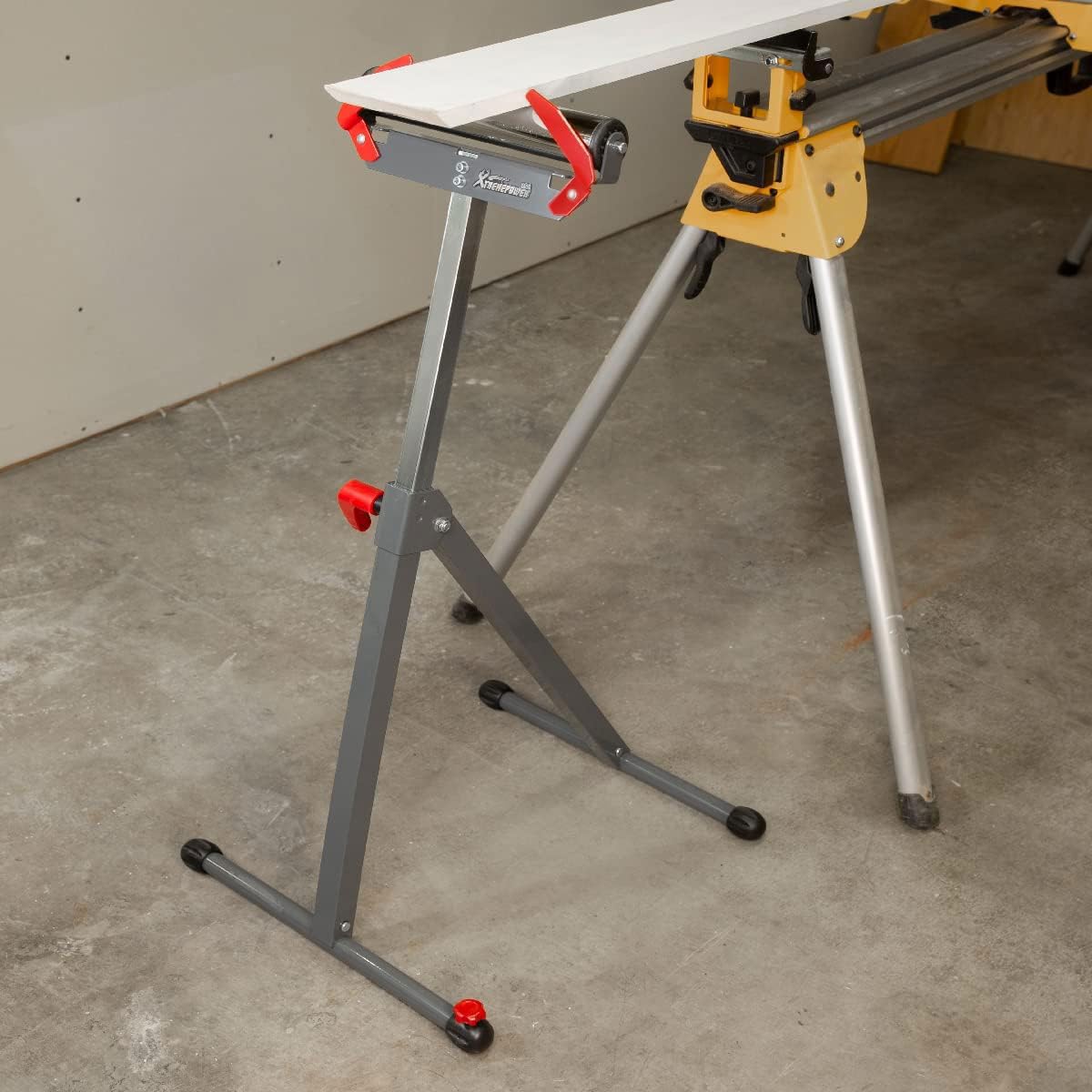 XtremepowerUS Folding Roller Stand Height Adjustable, Heavy Duty 250 LBS Load Capacity, Outfeed Woodworking 11" Ball Bearing Steel Roller Stand XtremepowerUS