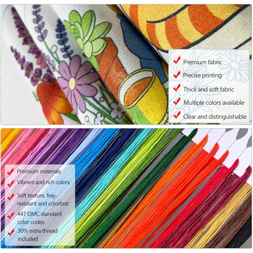 Zhenqing Beach Landscape Embroidery Kit, Seaside Floral Craft Set with 20cm Hoop, Printed Design on 29x29cm Cotton Fabric, DIY Coastal Wall Art (JC0027)