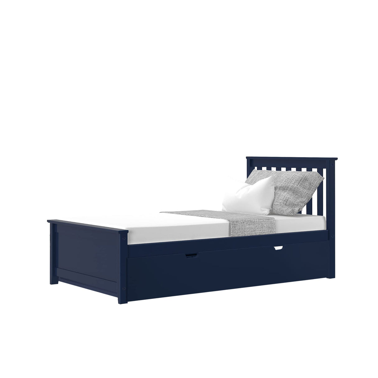 Max & Lily Twin Bed, Wood Bed Frame with Headboard For Kids with Trundle, Slatted, Blue Max & Lily