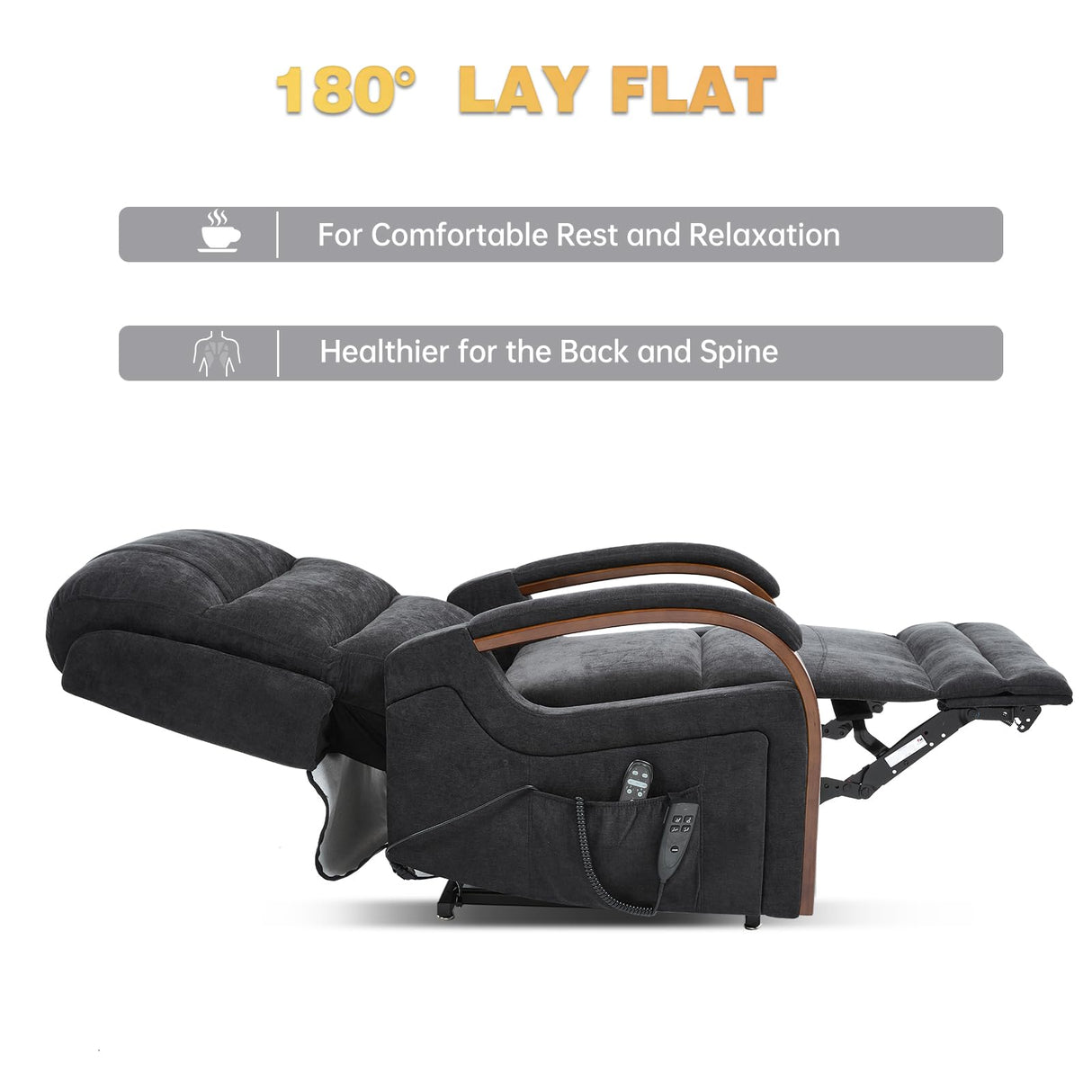 Trustyue Dual Motor Power Lift Recliner Chair, Lift Chair with Massage and Heat for Elderly, Lay Flat Recliner, Standing Assistance, Infinite Position Reclining, Living Room Chair, Chenille, Black Trustyue