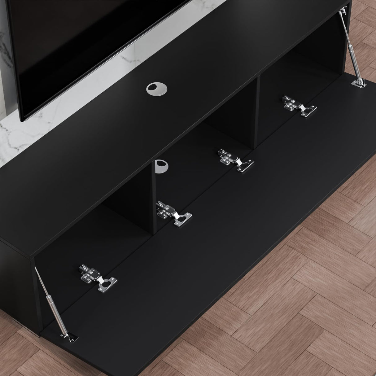 HOMMPA Floating TV Stand with LED Lights for TVs up to 65 Inch, Wall Mounted Entertainment Center with Storage, Modern High Glossy Media Console for Living Room, Bedroom, Black HOMMPA