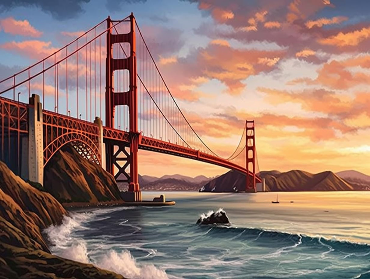 Diamond Art Kits for Adults Diamond Art Painting Kits for Adults Beginners, 5D DIY Round Rhinestone Gem Art Crafts Vintage Golden Gate Bridge San Francisco 11.7x15.8inches/30x40cm Generic