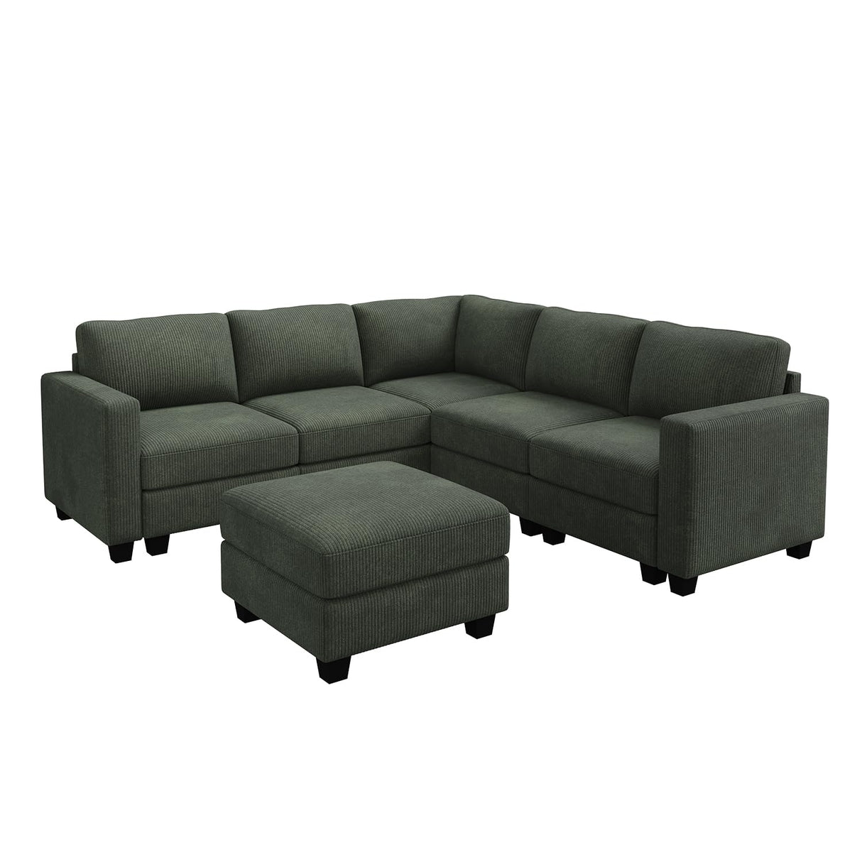 HONBAY Corduroy Modular Sectional Couch with Storage L-Shaped Sectional Couches for Living Room 6 Seater Modular Sofa, Green HONBAY