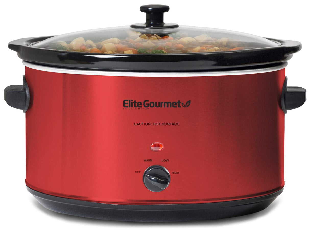 Elite Gourmet MST-900RXT# Electric Ceramic XL Jumbo Slow Cooker, Adjustable Temp, Entrees, Sauces, Stews & Dips, Dishwasher Safe Glass Lid & Crock, 8.5Qt, MetallicRed Elite Gourmet