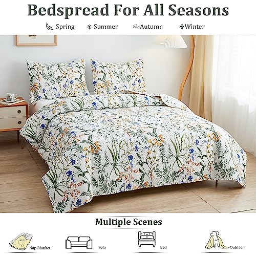 Jarson Floral Quilt Set King Size,3-Piece Lightweight Spring Summer Country Bedspread,Reverisible Patchwork Botanical Flowers Bedding Set(1 Coverlet & 2 Pillow Shams) Jarson