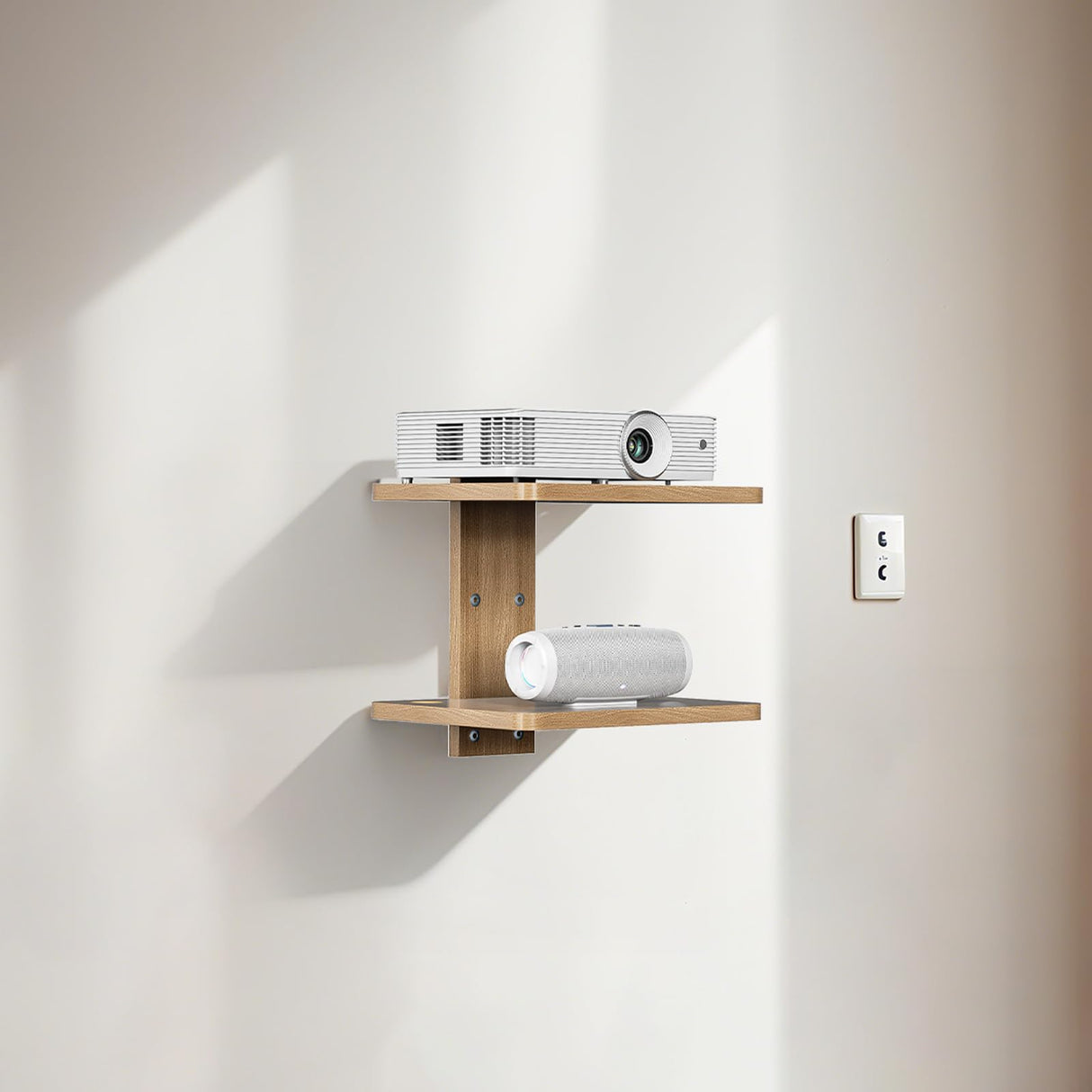 WALI Floating TV Shelf, Projector Shelf Holds Up to 22lbs, Wooden Projector Wall Mounted Shelves for DVD Players, Cable Boxes, Game Consoles, Living Room Decor Accessories (CS202N), 2 Shelves, Wood WALI