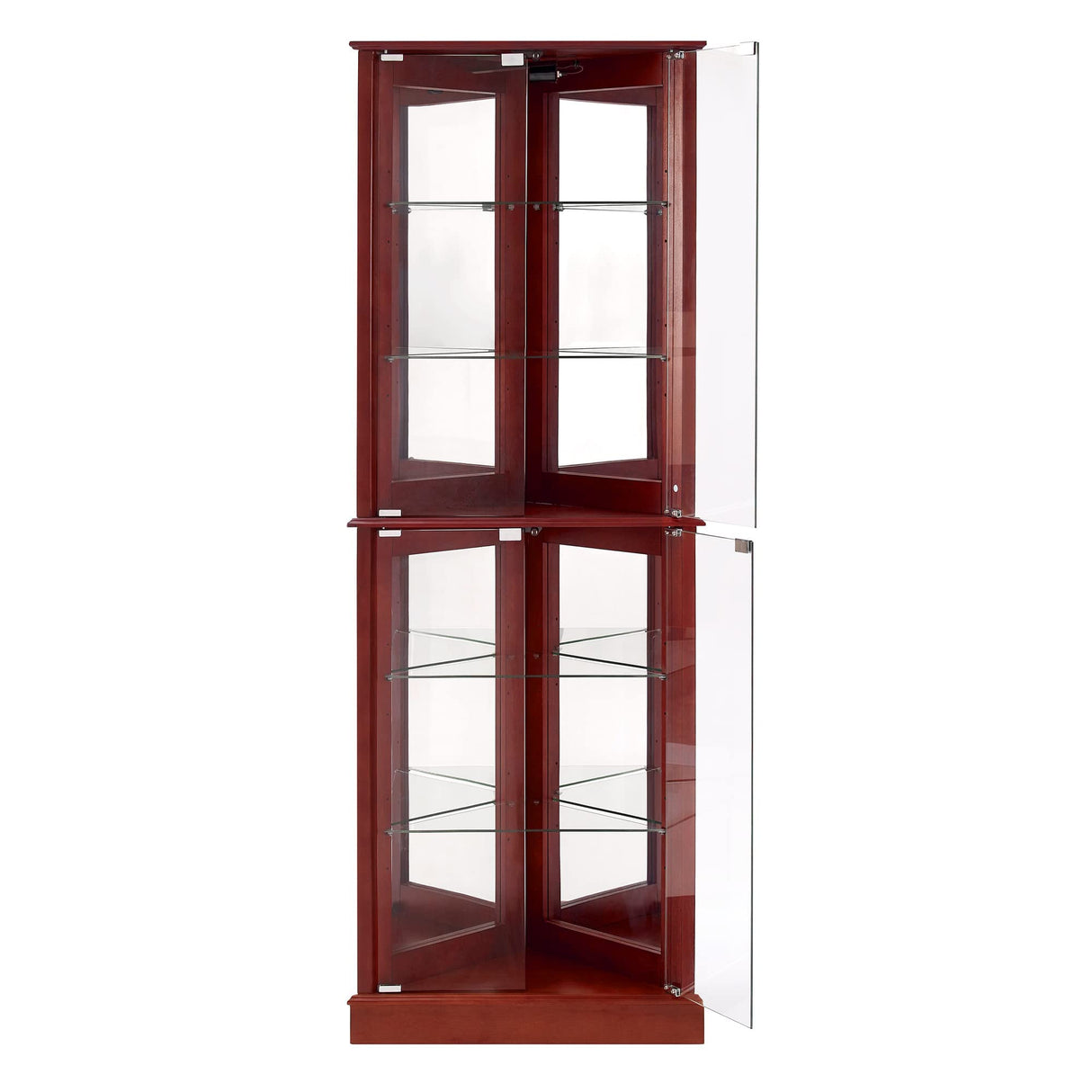 KUVADAZ Lighted Corner Curio Display Cabinet with Doors, 6 Tiers Corner Curio Cabinet with Adjustable Tempered Glass Shelves and Mirrored Back Panel, Modern Glass Display Cabinet No Bulb Cherry KUVADAZ