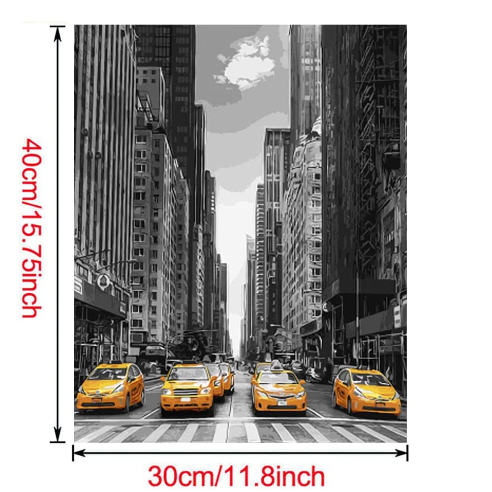 ABEUTY DIY Paint by Numbers for Adults Beginner, Yellow Car Street 16x20 inches Fun DIY Adult Arts and Crafts Kits (No Frame) ABEUTY