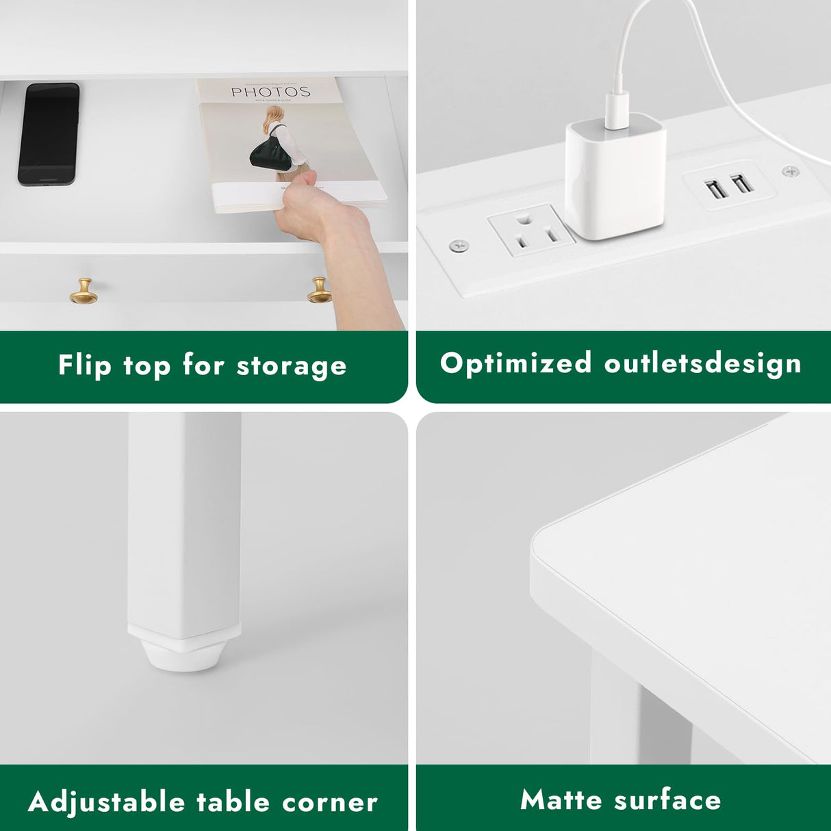 Tykacna 27 Inch Wide Night Stand, Wooden Night Stand with 2 Drawers, LED Nightstands with Charging Station and Adjustable Drawer for Living Room/Bedroom/Study/Office Nightstand, White. Tykacna