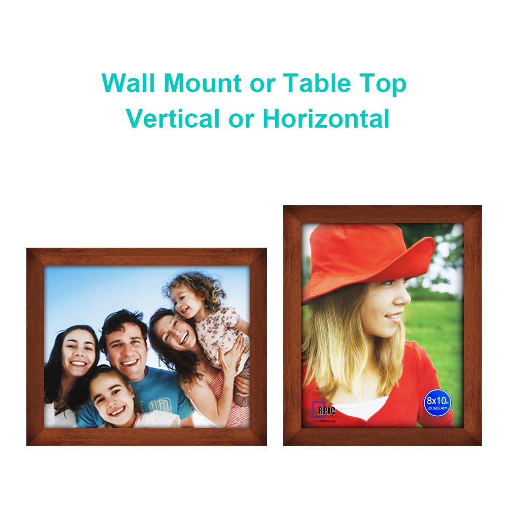 RPJC 8x10 Inch Picture Frame Made of Solid Wood High Definition Glass for Table Top Display and Wall Mounting Photo Frame Brown RPJC