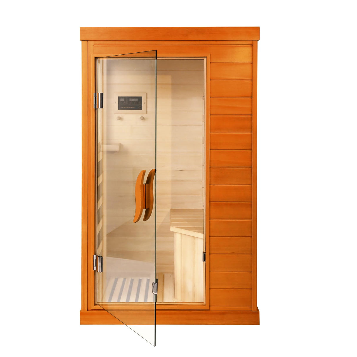 HomeMiYN Far Infrared Saunas for Home, 1 Person Canadian Hemlock Wood Low EMF Dry Sauna Room Indoor Mini Personal Sauna with Carbon Heaters, Control Panel, Bluetooth Speakers, 800W/110V HomeMiYN