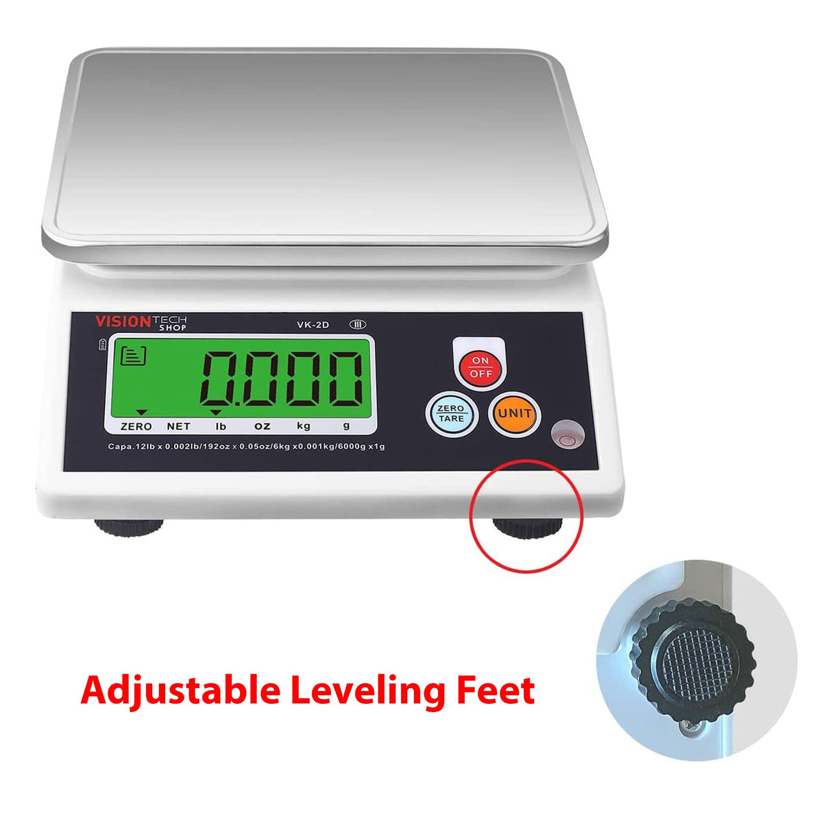 VisionTechShop VK-2D 0.1g Premium Food Kitchen Scale, Lb/Oz/Kg/g Switchable, Stainless Steel Plate Food Scale, Large LCD Display with Backlight, 12lb Max Capacity, 0.001lb Readability VisionTechShop