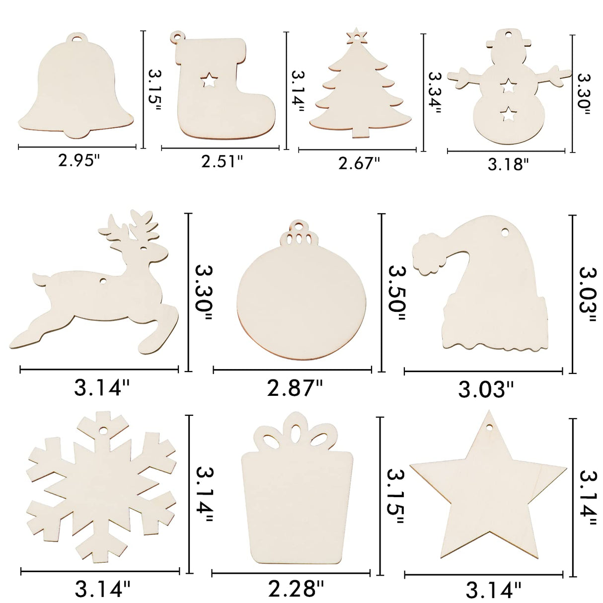 Covacure 100PCS DIY Christmas Crafts - Wooden Christmas Ornaments Unfinished Predrilled Wood Circles for Crafts Centerpieces Holiday Hanging Decorations covacure