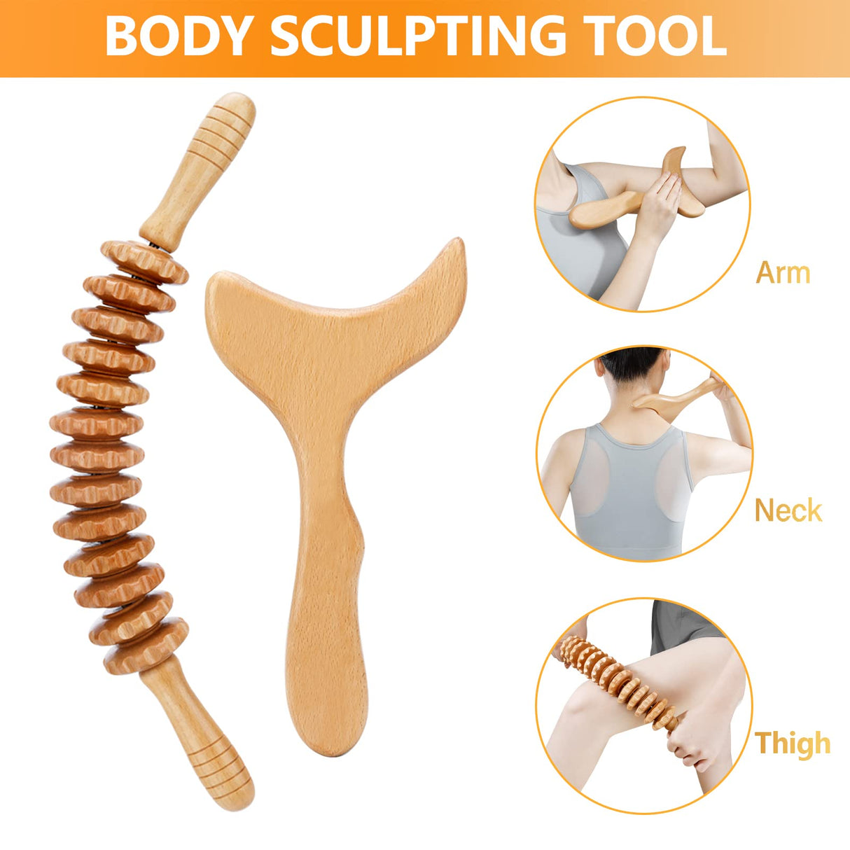 JUNRA 4 PCS Wood Therapy Massage Tools, Lymphatic Drainage Massager Maderoterapia Kit Wood Therapy Tools for Body Shaping Sculpting JUNRA