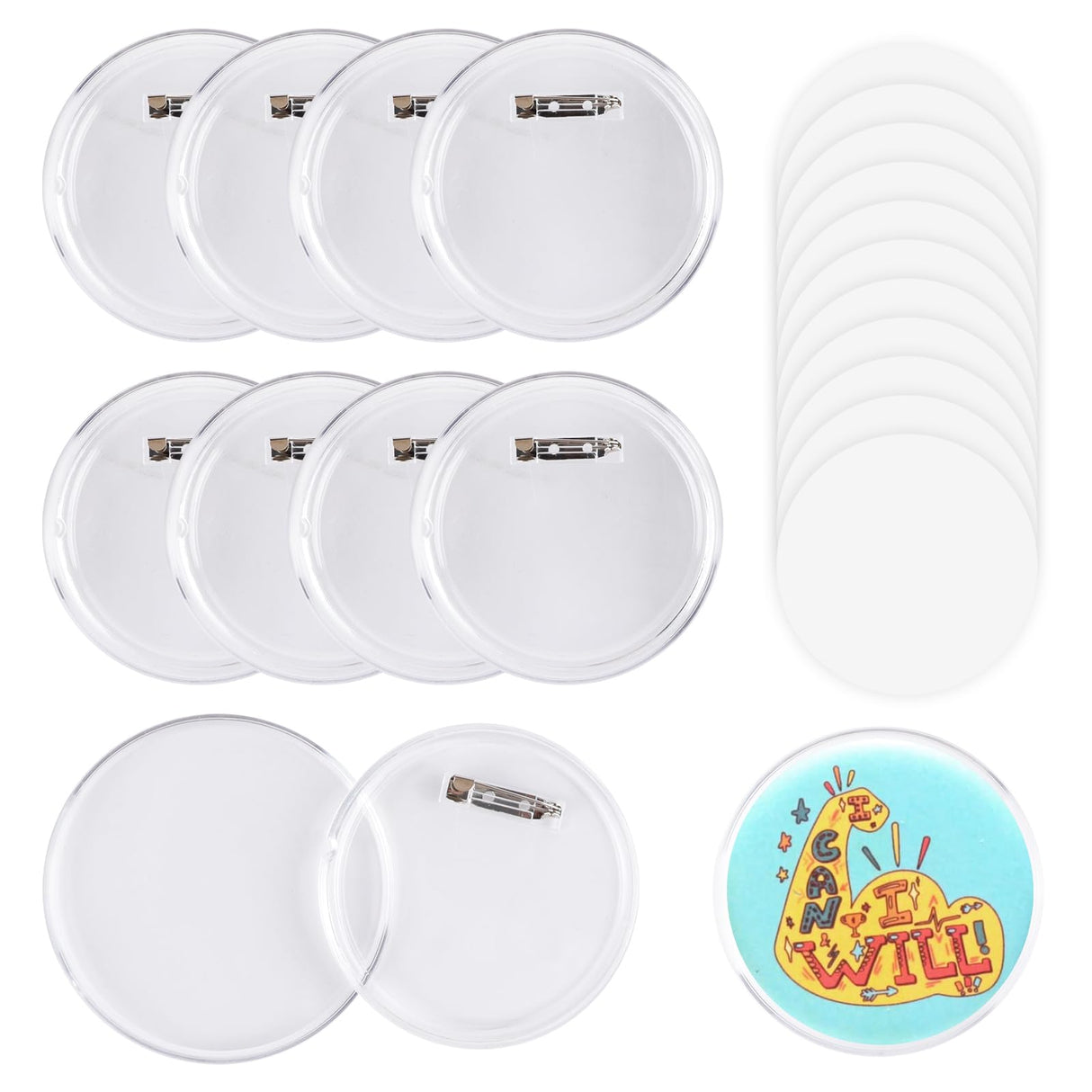 MK.Bear 25 Pack Acrylic Button Pins Badge, 70mm/2.76 Inch Clear Pins Buttons Kit with Blank Round Paper, DIY Badges Acrylic Pin Buttons for Christmas Craft Supplies MK.Bear