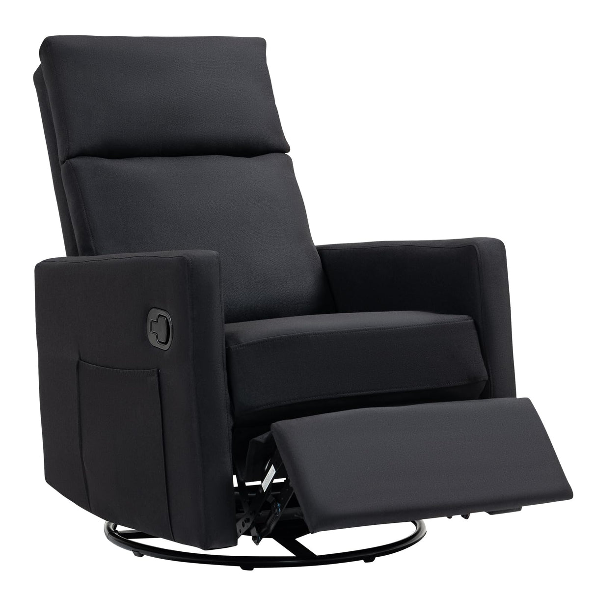 LONWIK Swivel Rocker Recliner Chairs Set of 2, Upholstered Fabric Nursery Rocking Glider Chair with Adjustable Backrest and Footrest, Lay Flat Recliner Single Lazy Sofa for Living Room(Black) LONWIK