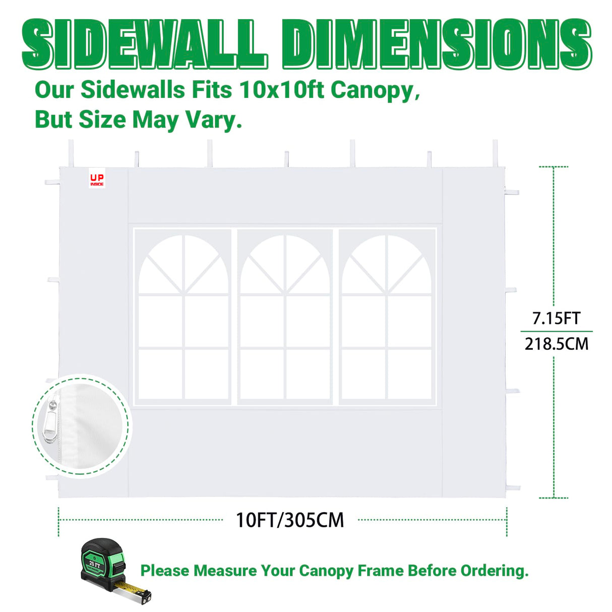 Acepic 3Pcs Instant Canopy Tent Sidewalls for 10x10 Pop-Up Canopy, Garden Gazebo, 210D Oxford Fabric Waterproof, White (Tent NOT Included) Acepic