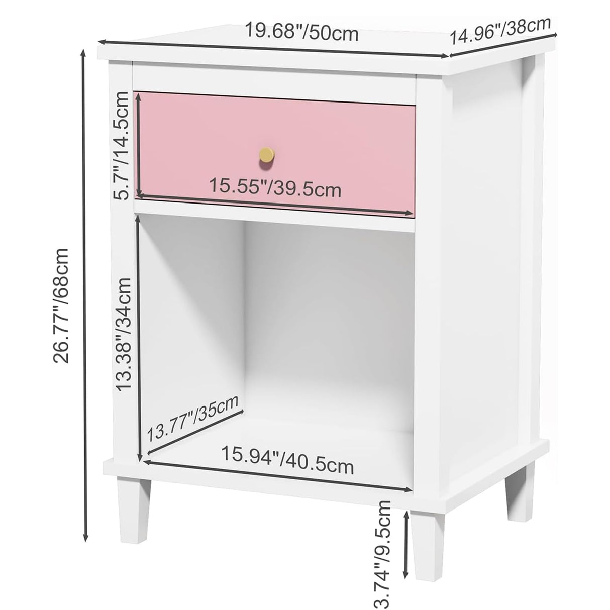 kikiumi White Nightstand,Night Stand with Pink Drawer,2-Tier Bed Side Table with Storage,Wood Bedside Table,Small Night Stands for Bedrooms Modern/Simple (1,Pink) kikiumi