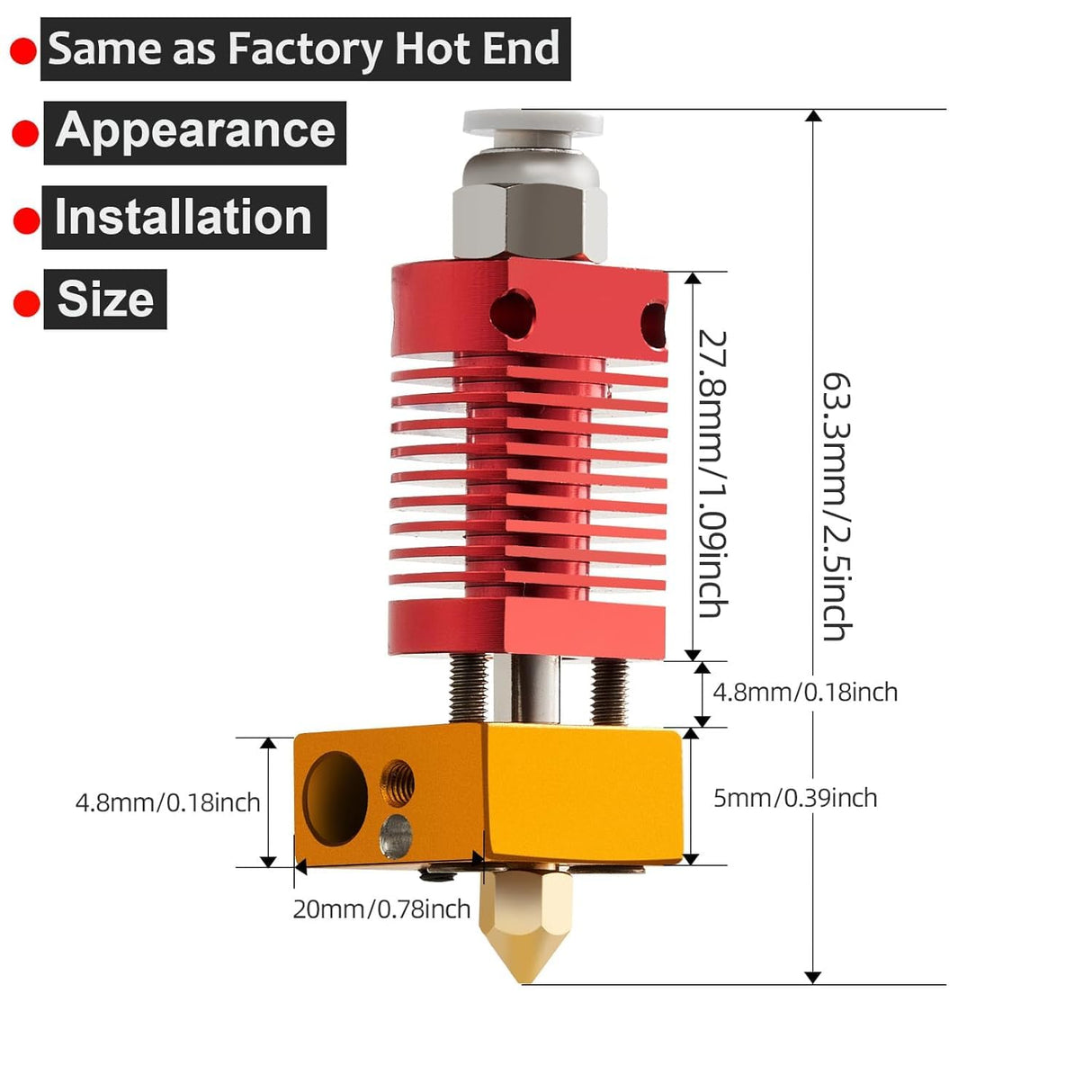 5Aplusreprap Ender 3 Hotend Upgrade: M3 Stud Thermistor,Fast Replaced, Compatible for Creality Ender 3 V2/Pro,CR-10 J-Head Hotend Replacement, Assembled Extruder 3D Printer Hot end Kit 24V 40W SAPLUSREPRAP