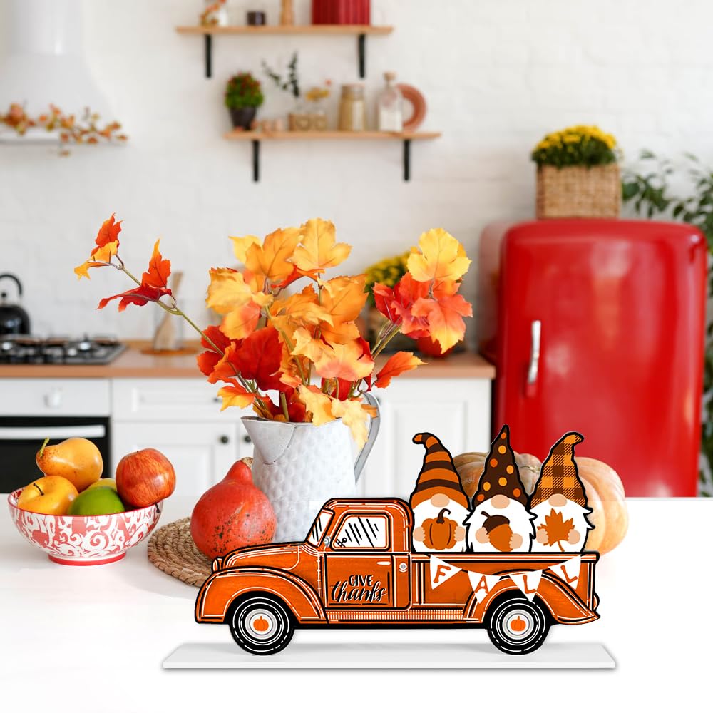 DULEFUN Halloween Fall Wooden Table Sign Decorations Double-sided Halloween and Thanksgiving Gnome Truck Sign Tabletop Ornaments for Autumn Harvest Party Home Farmhouse Decorations Supplies DULEFUN