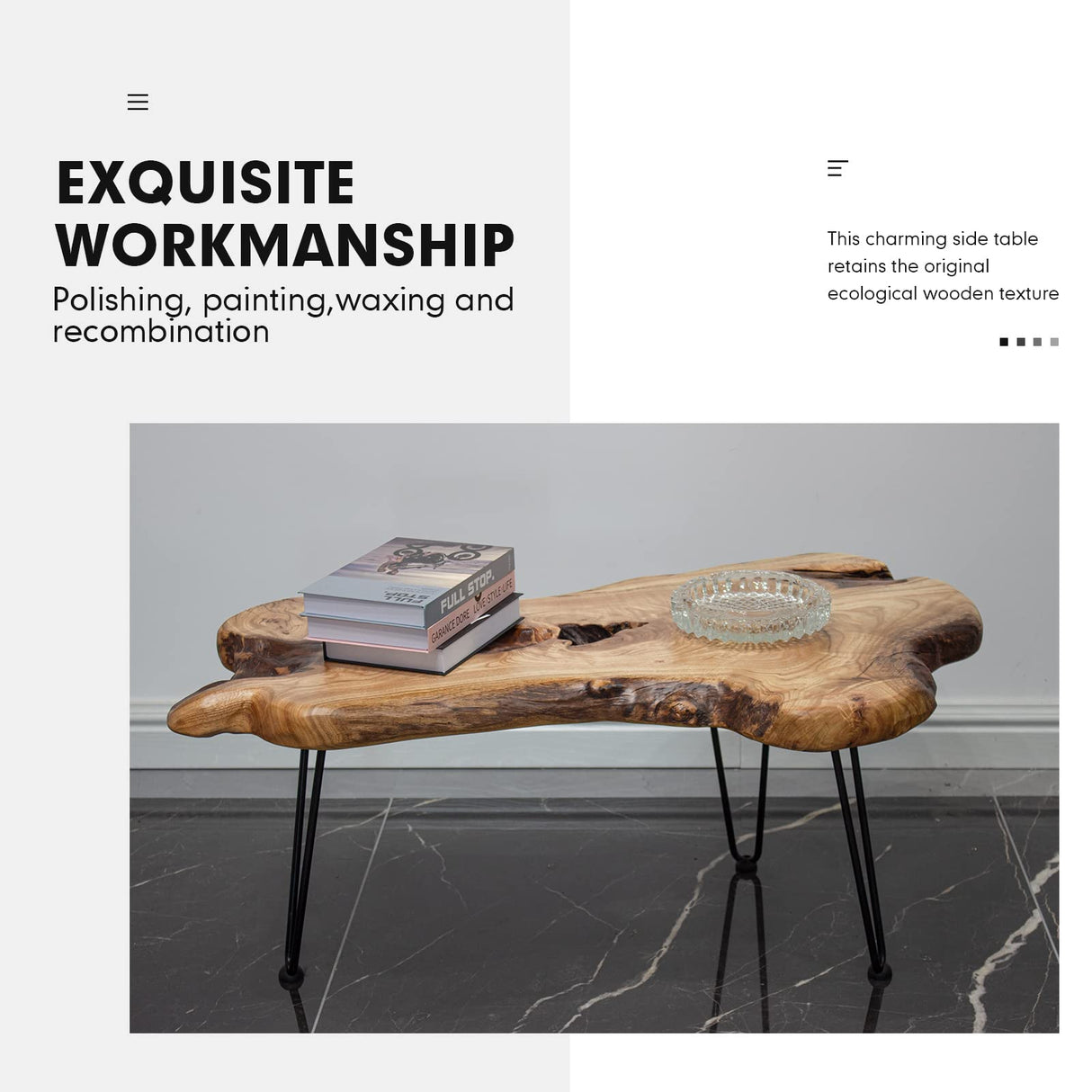 BTEOBFY Natural Wood Edge Contemporary Coffee Cocktail Table, Live Edge Coffee Table,Living Room Coffee Table with Clear Lacquer Finish and Metal Hairpin Legs,Unique Desktop BTEOBFY