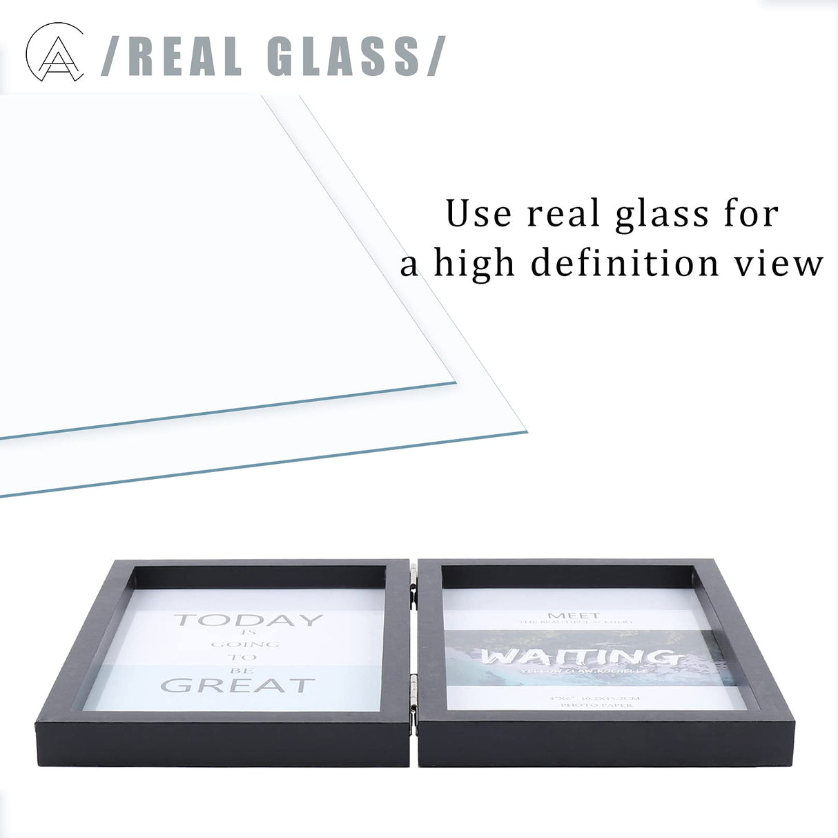 AEVETE 5x7 Picture Frames Double Hinged Wood Folding Photo Frames Vertical with Real Glass Front, Black AEVETE