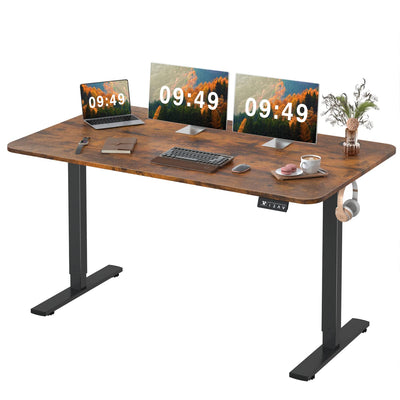 Furmax Electric Height Adjustable Standing Desk Large 55 x 24 Inches Sit Stand up Desk Home Office Computer Desk Memory Preset with T-Shaped Metal Bracke, Brown