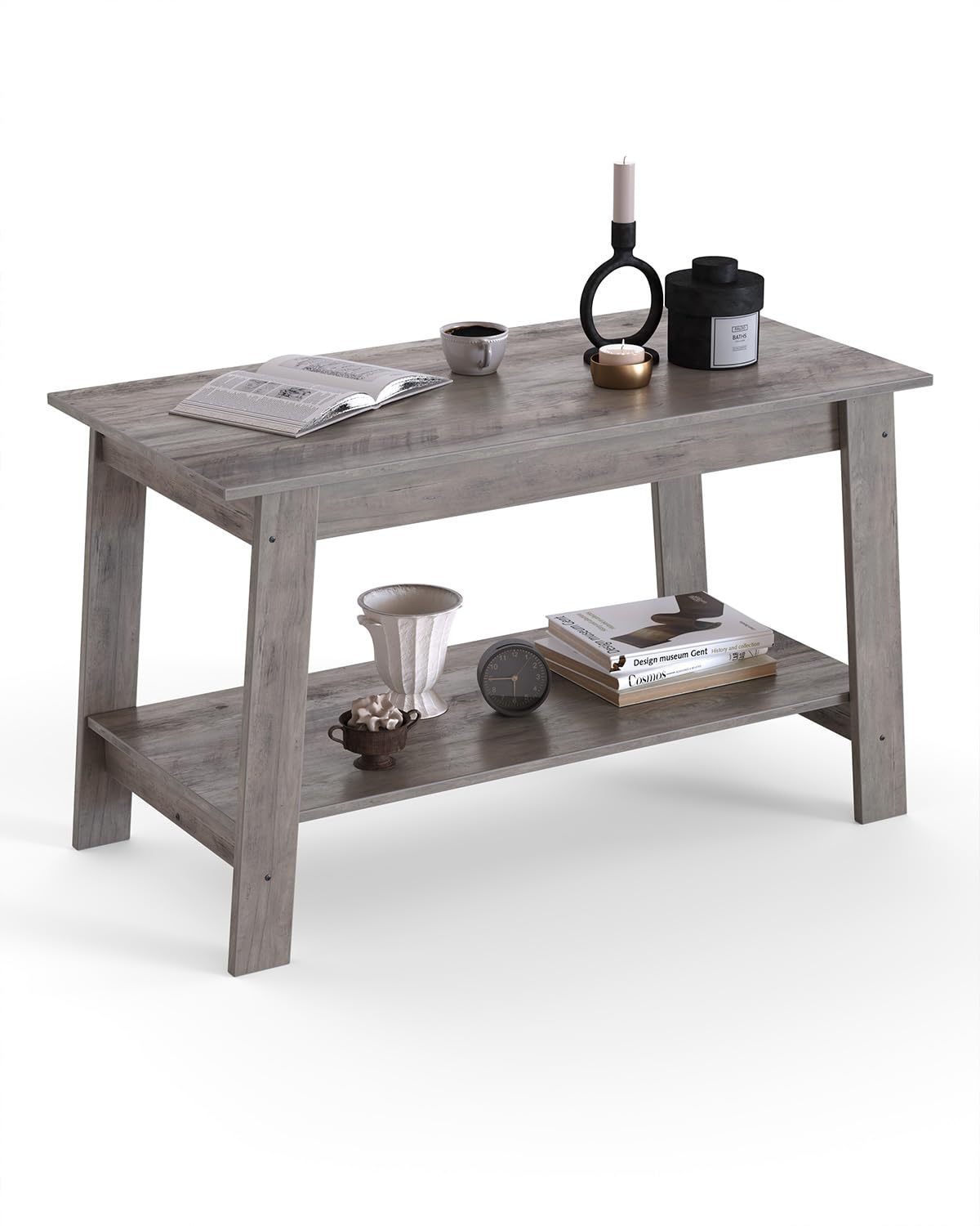 Coffee Table, Coffee Table for Living Room, Modern Farmhouse Coffee Table with Storage Shelf, 2-Tier Living Room Table Rectangular Center Table, Home Office Industrial Cocktail Tables, Grey Garvee