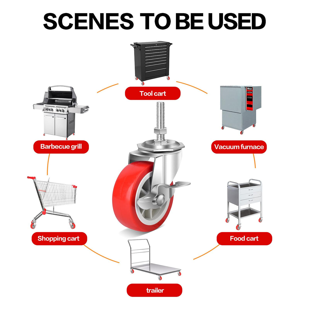 3 Inch Heavy Duty Stem Casters Swivel Wheels with Brake - 3/8" -16 x 1-1/2" (Stem Diameter 3/8", Stem Length 1-1/2"),Set of 4 with Locking Threaded Stem Caster Wheels - Load 600lbs NISUSK