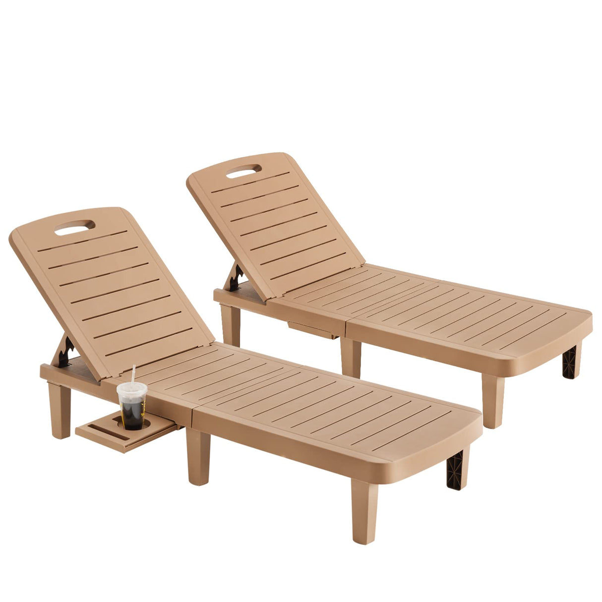 UDPATIO Oversized Outdoor Chaise Lounge Chair Set of 2, 5-Level Adjustment Backrest, Extra Widen Chaise with Cup Holder Easy Assembly for Pool Beach Garden (Wood Grain) UDPATIO