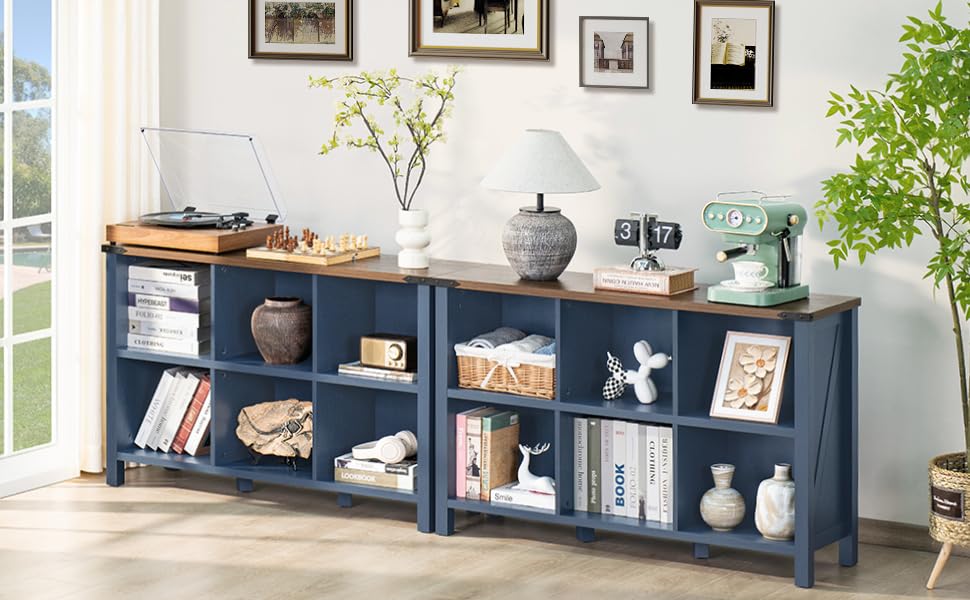Joaxswe Rustic Navy Blue 6-Cube Bookcase & Storage Organizer Joaxswe