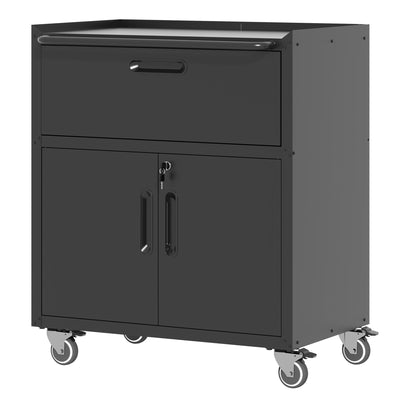 BIZOEIRON Metal Storage Cabinet with Wheels, Lockable Garage Cabinet with 2 Doors and 1 Drawer, Rolling Tool Storage, Assembly Required, Black