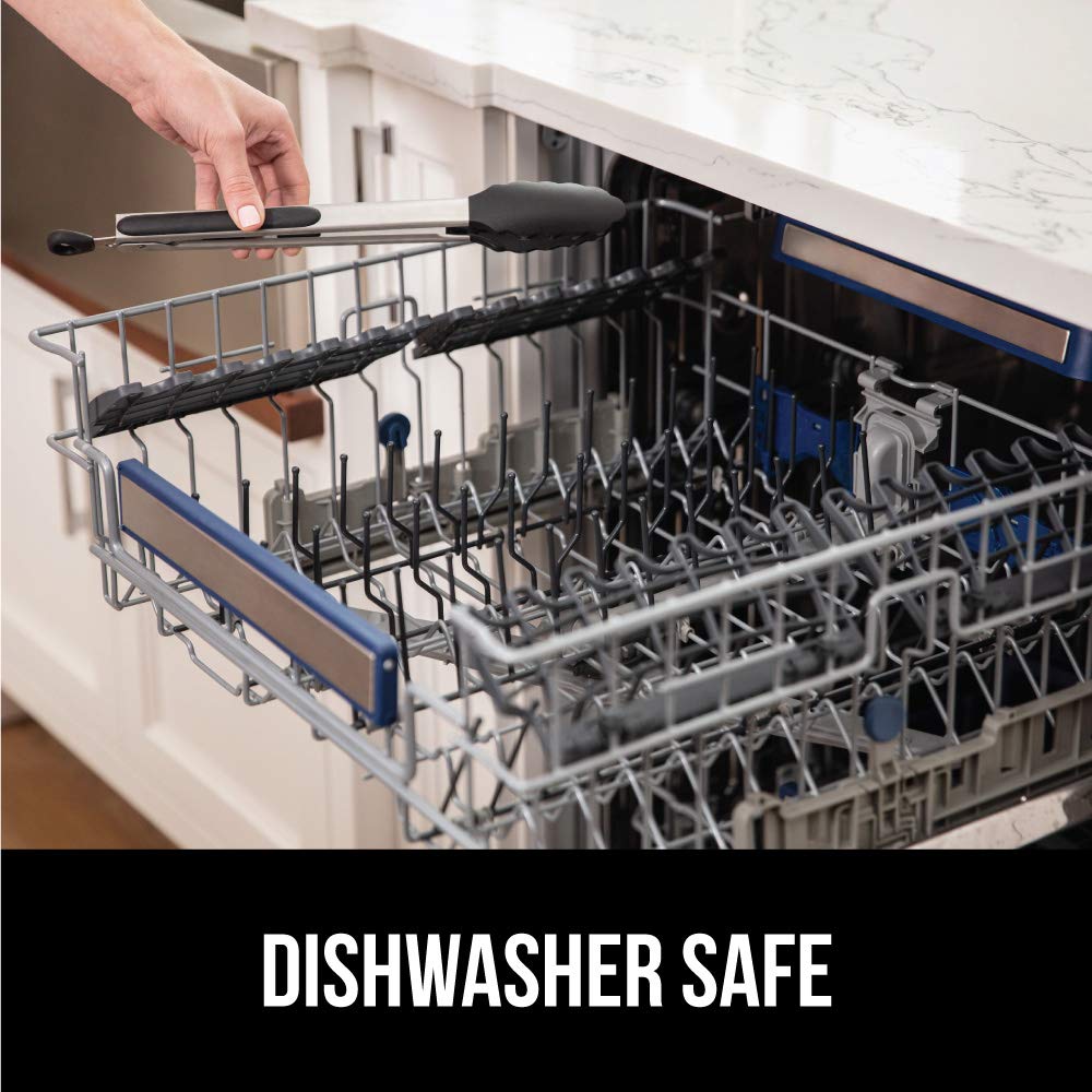 Gorilla Grip Stainless Steel Heat Resistant Kitchen Tongs for Cooking, 9 + 12 Inch, Set of 2 BBQ Tong, Non Scratch Silicone Tip for Pan, Strong Grip, Grab Food, Toss Salad, Air Fryer, Pull Lock, Black Gorilla Grip