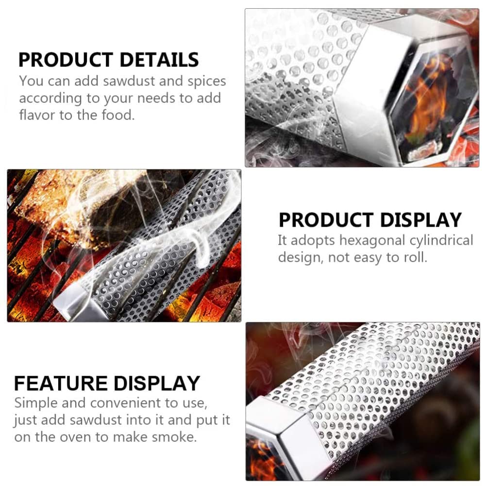 Aushucu 2pcs Smoker Tube 12in Pellet Smoker Tube Stainless Steel Smoke Tube for Hot or Cold Smoking 5 Hours of Billowing smoke Portable BBQ Smoking tube Generator Electric Charcoal Gas Grill Smoker aushucu