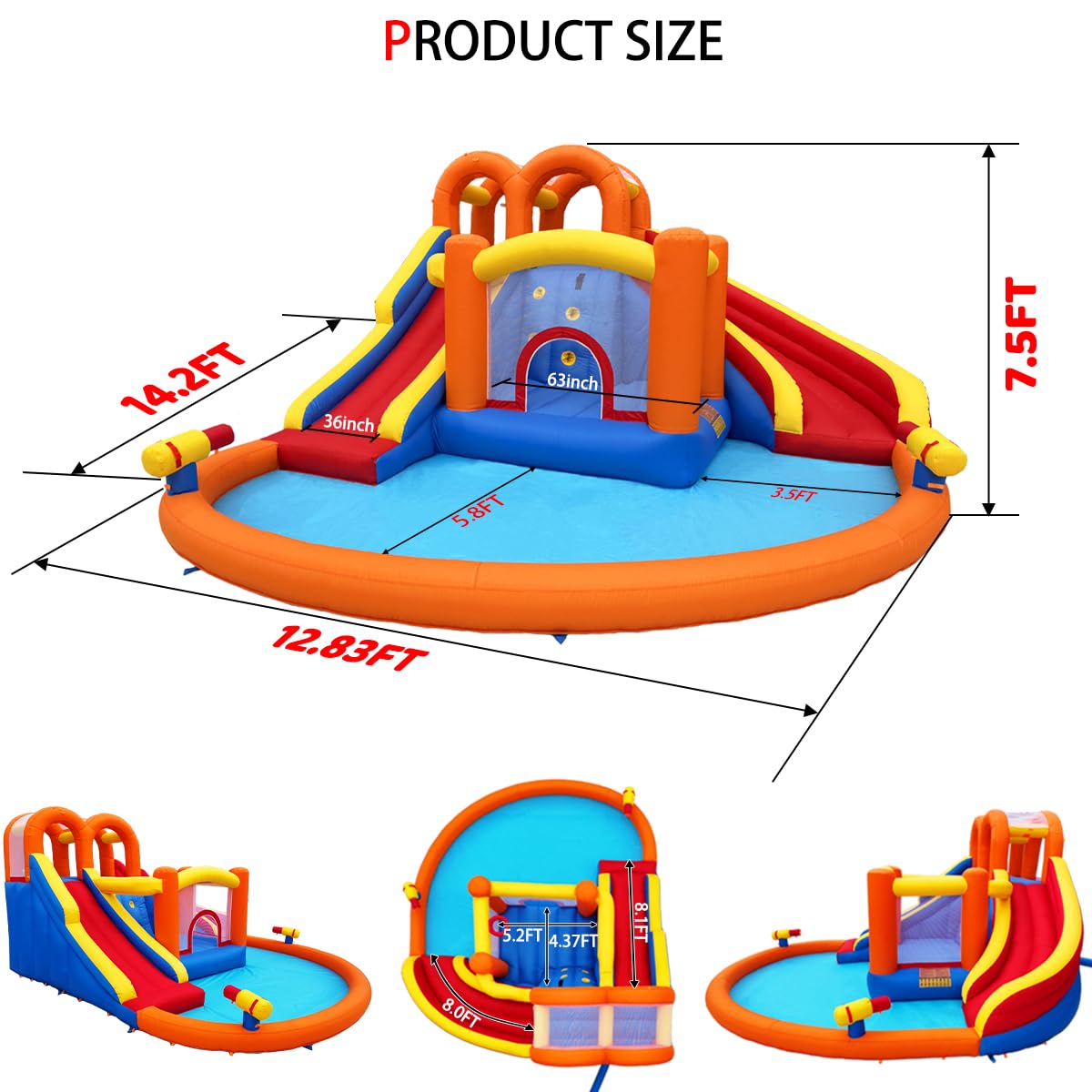 Umbalir 14.2x12.8FT Inflatable Water Park, Giant Slide Bounce House With 2 Long Slides, Thrilling Climbs, Trampoline and Big Splash Pool - 650W Air Blower Included Umbalir