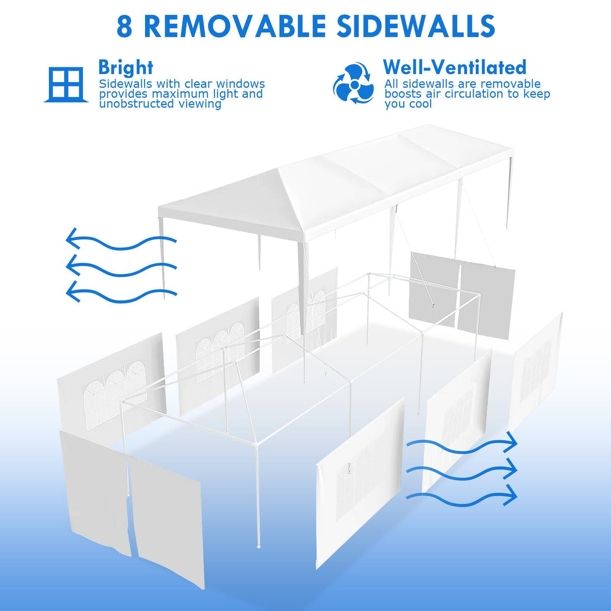 2025 Upgraded 10x30 Party Tent, Outdoor White Tents for Parties, Wedding, Large Canopy Tent with Walls, Big Event Gazebo Tent for Backyard, Garden, 8 Sidewalls EPOFIT