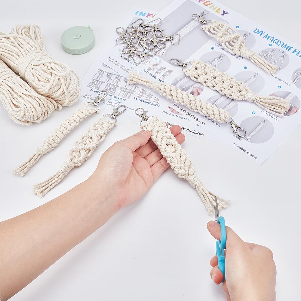 INFUNLY 10 Sets DIY Macrame Keychain Kit for Adults Boho Macrame Wristlet Keychain Kit Handmade Macrame Tassel Keyring Kit with Instruction for Beginners Car Key Charm Women Gift Phone Wallet INFUNLY