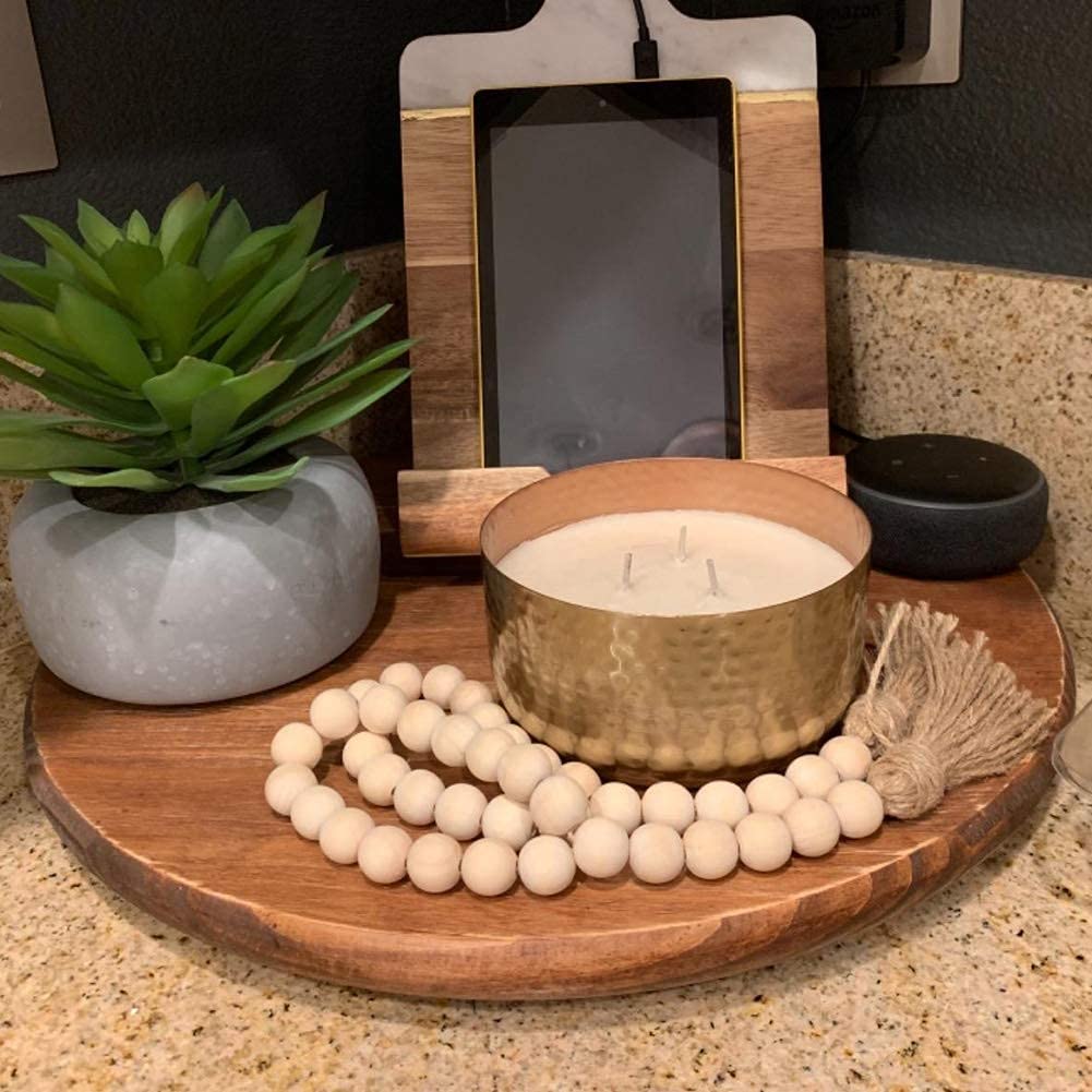 LJY&V Wood Bead Garland with Jute Tassels, 32 inches Farmhouse Beads Tassels for Home Curtain Wall Hanging Rustic Country, Natural Cute Wooden Bead Tassels Prayer (2Pcs), Beige LJY