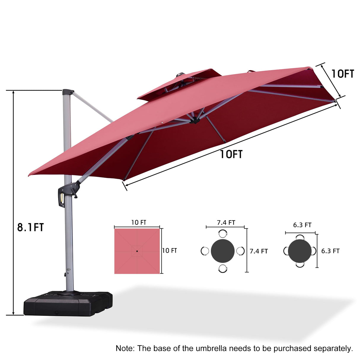 PURPLE LEAF Patio Umbrella 10ft Outdoor Square Umbrella Large Cantilever Umbrella Windproof Offset Umbrella Heavy Duty Sun Umbrella for Garden Deck Pool Patio, Terra PURPLE LEAF