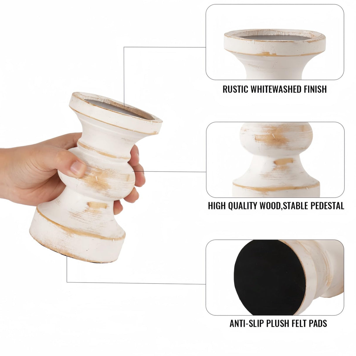 CedarLux Rustic Pillar Candle Holder, 6 Inch White Wooden Candlestick Holders, Farmhouse Candle Stands for Pillar Candle,Decorative Wood Candlestick Holders for Living Room, Table Centerpiece CEDARLUX