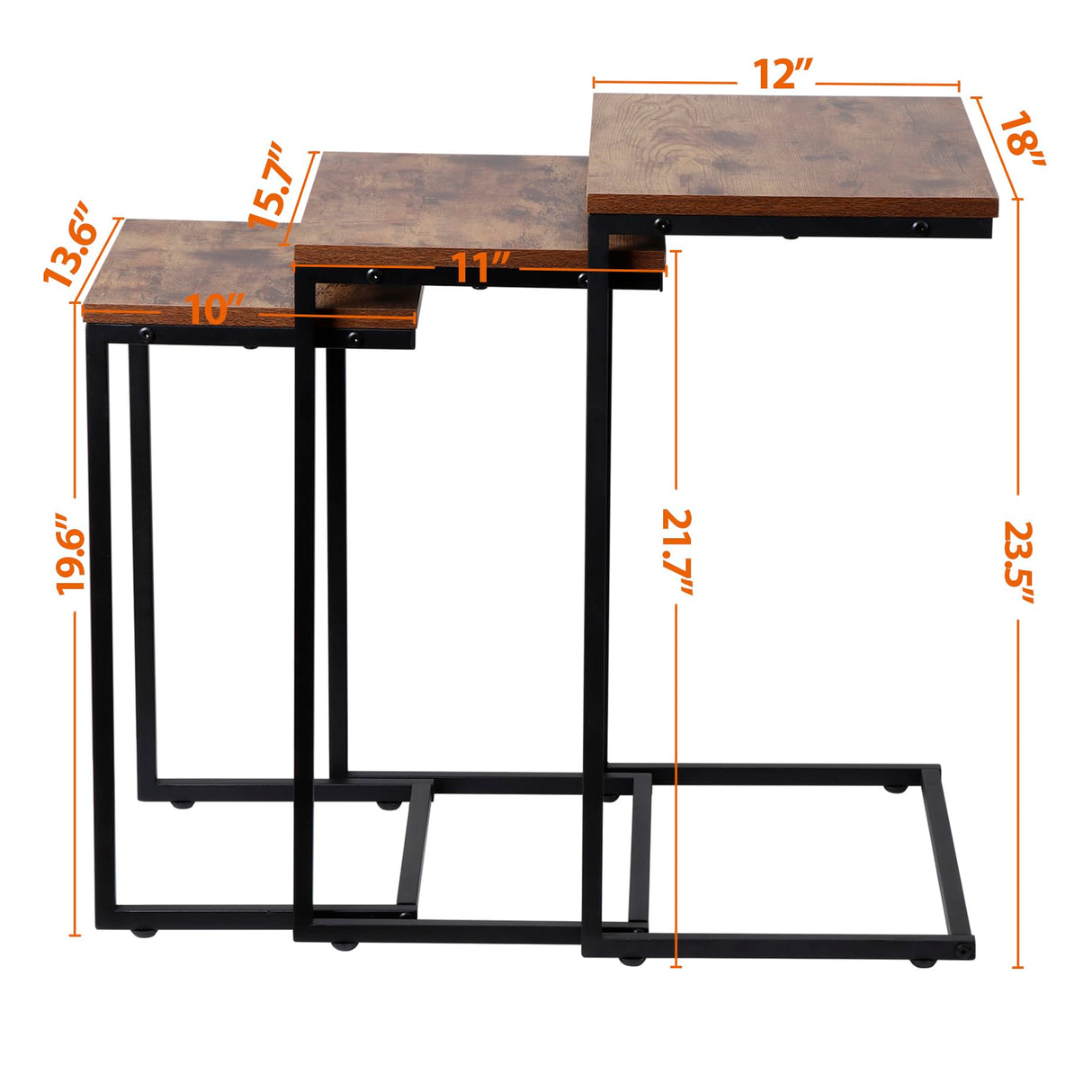 SUPER DEAL Nesting Side Tables Set of 3 Industrial C Shaped End Table Set Stackable Coffee Table Heavy Duty Metal Frame for Small Space, Living Room, Bedroom, Tray for Laptop Coffee Snack SUPER DEAL